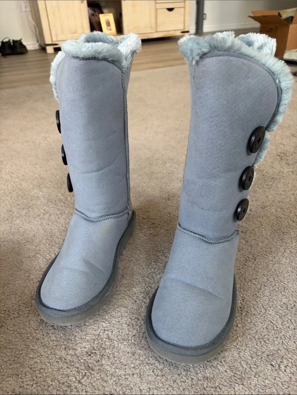 UGG Light Blue Button-Front Faux Suede Winter Boots